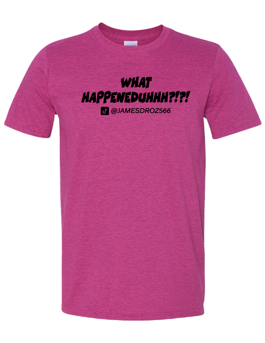 What Happeneduhhh?!?! Short Sleeve T-Shirt Antique Heliconia with Black