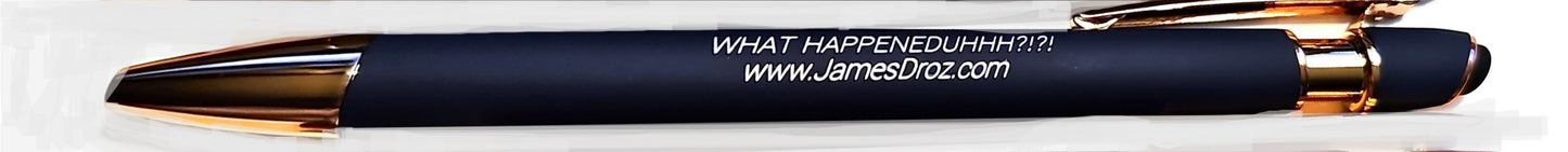 James Droz “What Happeneduhhh?!?!” Engraved Alpha Stylus Pen – Rose Gold Trim, Blue Ink, jamesdrozmerch.shop
