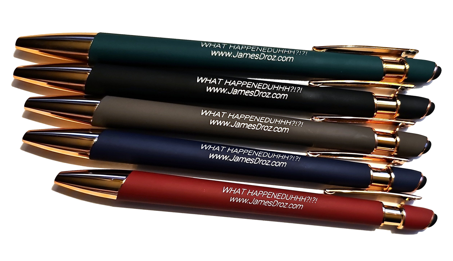 James Droz “What Happeneduhhh?!?!” Engraved Alpha Stylus Pen – Rose Gold Trim, Blue Ink, jamesdrozmerch.shop
