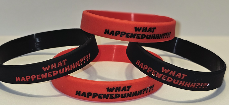 What Happeneduhhh?!?! Silicone Wristbands – Black or Red, jamesdrozmerch.shop