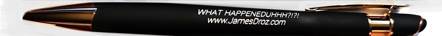 James Droz “What Happeneduhhh?!?!” Engraved Alpha Stylus Pen – Rose Gold Trim, Blue Ink, jamesdrozmerch.shop