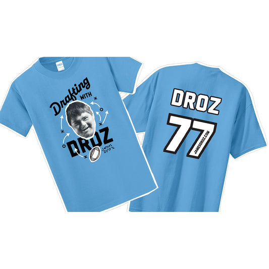 Special Edition - Drafting with Droz T-shirt - Aquatic Blue, jamesdrozmerch.shop