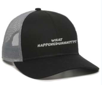 James Droz “What HappenedUHHH?!?!” Ball Cap Black with Gray Mesh and Gray Logo, jamesdozmerch.shop