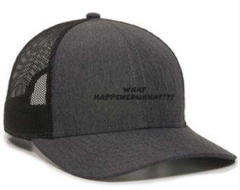James Droz “What HappenedUHHH?!?!” Ball Cap Graphite with Black Mesh and black Logo, jamesdozmerch.shop